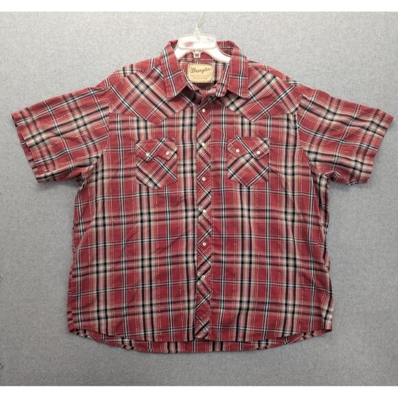 Wrangler Shirt Mens XXL Red Plaid Western Pearl Snap Short Sleeve Cowboy Rodeo - Picture 1 of 9